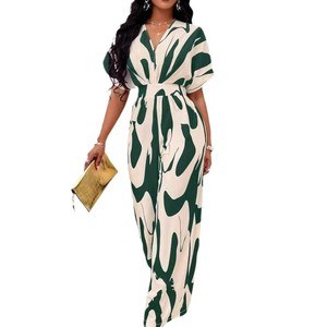 Tuta Intera <span class=keywords><strong>Elegante</strong></span> da Donna con Scollo a V, Stampa All-Over, Maniche a Pipistrello, Gamba Larga, Vestibilità Ampia, Estiva/Primaverile, Colore Arancione, Super Morbida - Product Image 4