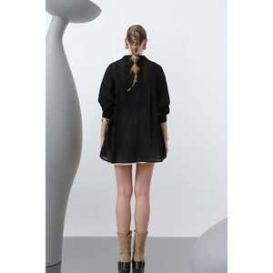 Elegante Camisa de Gasa Negra a Rayas para Mujer con Capa Transparente, Blusa Informal de Manga Larga para Uso Diario, Talla M - Product Image 1