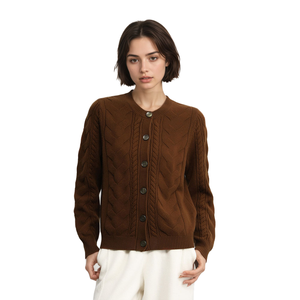 Cardigans tricotés polyvalents à col rond pour femmes 100% vestes en tricot torsadé italien en <span class=keywords><strong>laine</strong></span> pour l'hiver - Product Image 1
