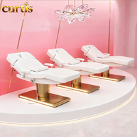 Table de massage électrique moderne en acier inoxydable doré/argenté, 3 moteurs électriques, éponge haute densité, PU, réglable, pour salon