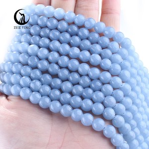 Vente en gros de perles d'angélite rares de 6/8/10 mm, pierres naturelles, perles d'angélite pour la fabrication de bracelets - Product Image 1