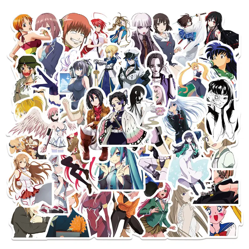 50 Buah Stiker Campuran Anime Pahlawan Jepang, Stiker Anime Klasik Populer, Stiker Vinil Tahan Air untuk Gitar Scrapbook Komputer