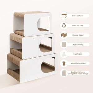 Cardboard <b>Cat</b> Scratcher <b>House</b>, 17-Inch Corrugated <b>Cat</b> Scratcher for <b>Indoor</b> <b>Cats</b>, Kitten Scratching Board Pad, White - Product Image 2