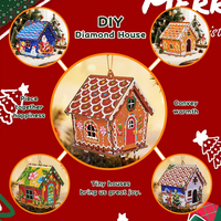 Kit de Peinture Diamant 3D en Bois Maison d'Halloween DIY, Ornement de Bureau Maison Fantôme Chat Noir, Décoration de Fête Effrayante