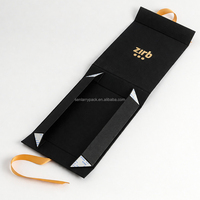 Boîte cadeau pliable écologique noire, recyclable, avec laminage mat, ruban pailleté, carton gaufré, emballage personnalisé avec logo texturé