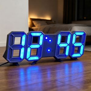 WSY175 Horloge LED 3D numérique murale et de bureau avec alarme, formats 12H/24H, luminosité réglable, veilleuse, économie d'énergie, horloge 3D - Product Image 1
