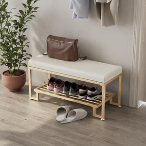 <span class=keywords><strong>Banc</strong></span> à chaussures combiné et porte-chaussures long en fer forgé, design moderne pour l'<span class=keywords><strong>entrée</strong></span> de la maison, installation au sol - Product Image 1
