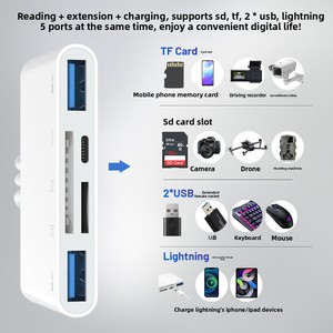 Adaptador USB C a USB de alta velocidad 5 en 1, 6 en 1, nuevo lector de tarjetas de memoria multipuertos para <span class=keywords><strong>iPhone</strong></span>, ordenador, tarjetas SD - Product Image 5