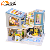 Hongda M910 pertemuan pertama desain kustom Diy rumah boneka miniatur kayu rumah boneka untuk dijual