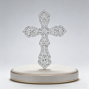 CUSTOM SILVER 10K/14K/18K GOLD PLATED LAB GROWN CVD DIAMOND CLASSIC ENGAGEMENT GIFT SWEATER <b>CHAIN</b> NECKLACE <b>CROSS</b> PENDANT - Product Image 3