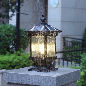 Lámpara Solar de Pilar de Aluminio y Vidrio, Impermeable IP65, para Jardín, Puerta, Valla, Estilo Chino Retro Antiguo, Iluminación de Paisaje - Product Image 4