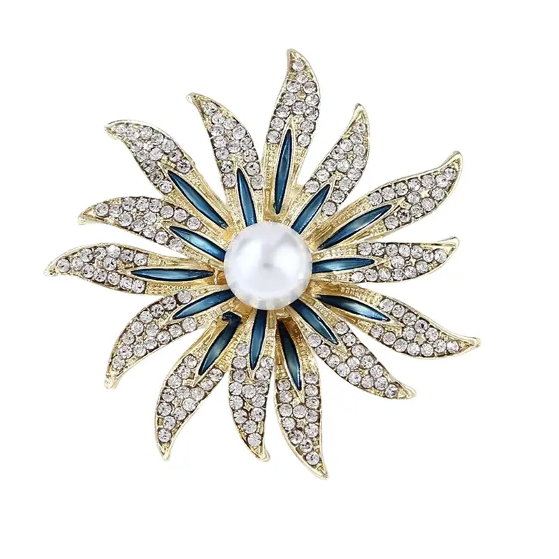 5cm emas perak berlian imitasi bunga matahari bros kristal batu kembang api korsase bunga kamelia pin bunga untuk aksesoris garmen