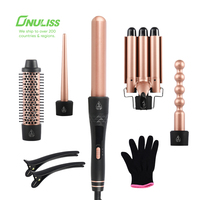 Ensemble de fers à boucler professionnels 5 en 1, fer à boucler à 3 barils tout-en-un, chauffe rapidement, fer à boucler LED