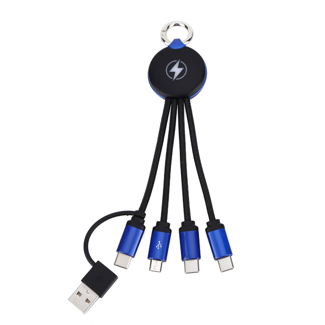Best Quality Custom Glow LED Logo USB Type C Micro Keychain Data Cable 3-in-1 Nylon Braid Fast Charging Multi-Function Cable