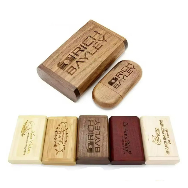 logo Engraved Wooden Bamboo USB Flash Drive 3.0 Pendrive 4gb 8gb 16gb 32gb 64gb 128gb Memory Stick Photography Gifts Box