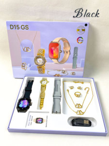 Coffret Cadeau de Luxe pour Femmes : Montre Connectée et Ensemble d'Accessoires <span class=keywords><strong>6</strong></span> en 1 D15 GS (Montre Quartz, Bracelet, Collier, Boucles d'Oreilles) pour Femme - Product Image 2