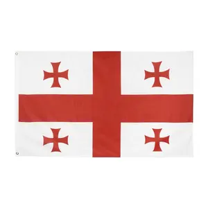 Prêt à Expédier 100% Polyester 3x5ft Stock Croix Rouge GE Georgian Georgia Flag