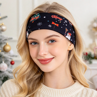 Ikat Kepala Elastis Natal Lucu Motif Santa dan Kepingan Salju, Ikat Rambut Lebar untuk Wanita, Aksesoris Rambut Pesta Liburan