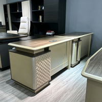 Bureau de direction en bois de luxe avec armoire latérale en cuir pour bureau de PDG commercial