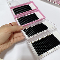 Extensions de cils en velours cachemire, volume méga facile à éventailer, cils synthétiques faits à la main, logo personnalisé, noir foncé, plateau de cils