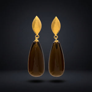 Nouvelles boucles d'oreilles ethniques en alliage métallique plaqué or/argent avec pierres précieuses en quartz fumé pour femme, idéales pour mariage, fiançailles ou soirée. - Product Image 3