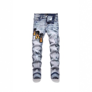 <span class=keywords><strong>Jeans</strong></span> <span class=keywords><strong>Elasticizzati</strong></span> Slim Fit a Zampa d'Elefante per <span class=keywords><strong>Uomo</strong></span> e Donna, Marca di Lusso Leggera e Trendy, Strappati con Patchwork e Ricamo di Lettere, <span class=keywords><strong>Pantaloni</strong></span> Lunghi - Product Image 2