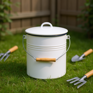 Cubo con Tapa 10 L 32 Cm 25 Cm Esmaltado Blanco - Product Image 3