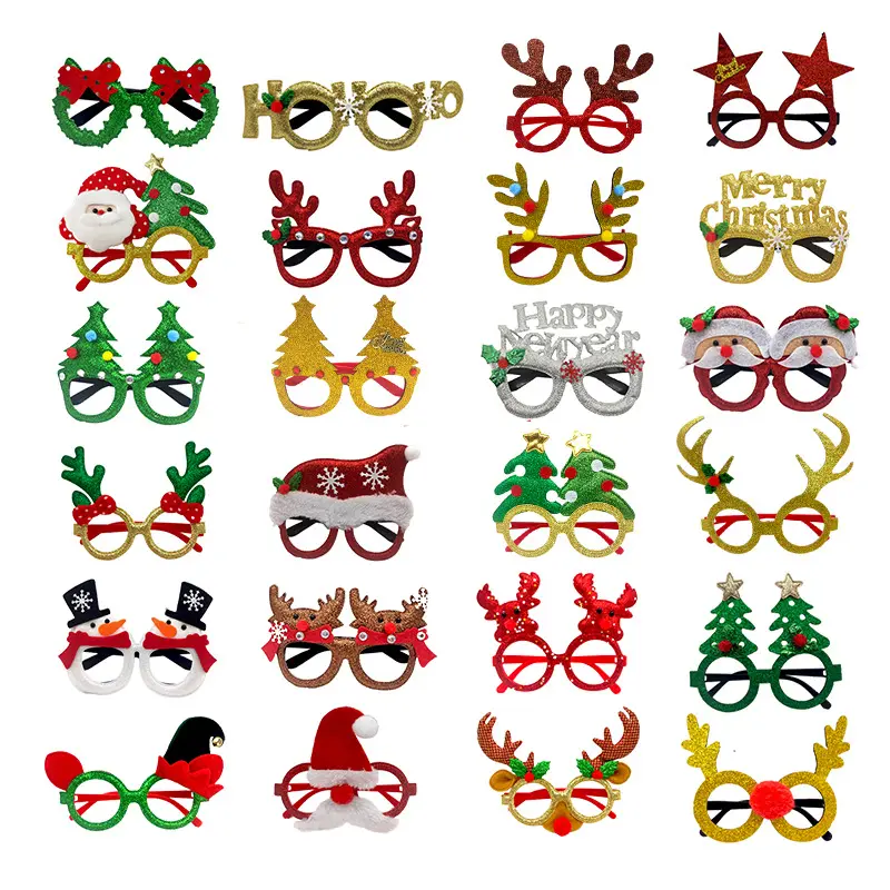 Xmas Christmas Decorations Adult Kids Toys Santa Snowman Antler Christmas Funny Paper Glasses Photo Booth Props Party Supplies