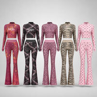 Ensemble deux pièces Y2K pour femme : Crop top zippé et pantalon évasé taille haute imprimé léopard – Collection Automne 2026