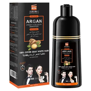 Aceite de argán orgánico de etiqueta privada, tinte de color de cabello negro, champú profesional para cabello negro marrón OEM