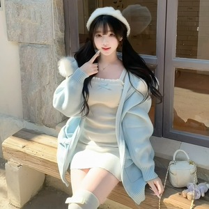 Süßes Damen 2-Teiliges Outfit-Set Langarm-Strickjacke und Über-Knie-Trägerkleid Lässige Kleidungssets für den Alltag - Product Image 5