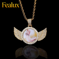 Pendentif Fealux Classique Unisexe pour Fête, Ailes d'Ange en Moissanite Argentée, Personnalisable avec Photo, Testeur de Diamant, Cadeau