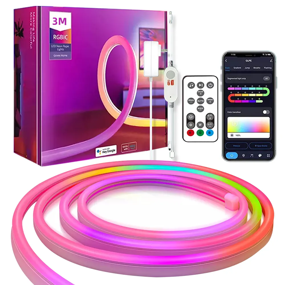 Al Aire Libre impermeable 10ft 3M RGBIC Dream Color Roll Smart Phone tuya App conjunto completo LED tiras de neón luces para la decoración del dormitorio