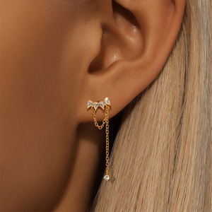 CANNER Silver <b>Earring</b> Jewelry Women 925 Sterling Silver Water Drop Zircon Tassel <b>Chain</b> <b>Stud</b> <b>Earring</b> 18K Gold Plated <b>Earrings</b> - Product Image 5