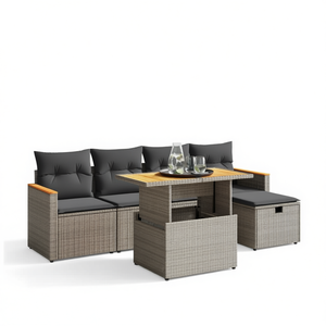 Ensemble de canapés de jardin en rotin gris avec rangement, mobilier d'extérieur au design contemporain, coussins en mousse haute densité imperméables - Product Image 1