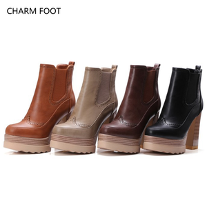 <span class=keywords><strong>Botas</strong></span> Cortas de Otoño e Invierno para Mujer, Estilo Europeo y Americano, Tacón <span class=keywords><strong>Grueso</strong></span>, Plataforma Impermeable, Botines de Tubo Corto - Product Image 1