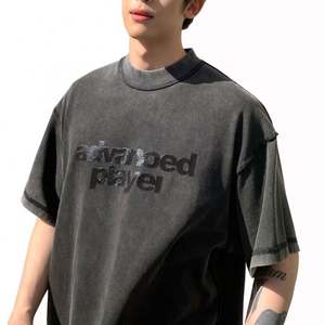 Imprimé personnalisé surdimensionné Vintage T-shirt lourd pour les hommes 100% coton tricoté tissu lettre motif Streetwear - Product Image 1