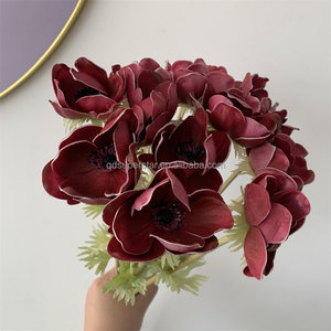 Fleurs artificielles en latex de haute qualité, aspect réaliste, en gros, usine B-645, fleurs de pavot à tige unique, anémone rouge - Product Image 2