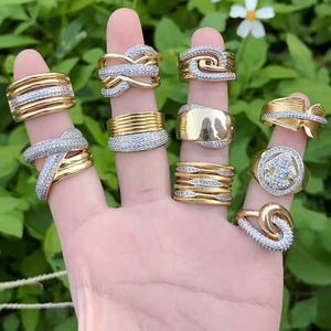 RM1682 Elegante Chunky Gold Silver Plated Dos tonos duales CZ Pave Flaming Heart Flower Belt Anillos entrecruzados <span class=keywords><strong>entrelazados</strong></span> para mujeres - Product Image 2