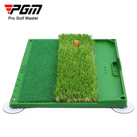 Tapis d'entraînement de golf double en herbe artificielle PGM DJD034 vert/noir 43x50CM, sans odeur, pour intérieur, avec plateau à balles, respectueux de l'environnement