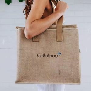 Sac à déjeuner intérieur en aluminium de jute sacs isolés étanches sac de glace de mode Logo personnalisé fourre-tout portable sacs à déjeuner pour femmes hommes enfants - Product Image 2
