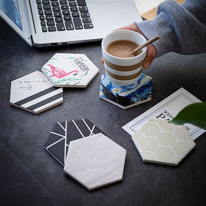 Posavasos Hexagonales de Cerámica LJ-01-81, Impresión Digital, Diseño Artístico Abstracto, Juego de Regalo Promocional Duradero - Product Image 3