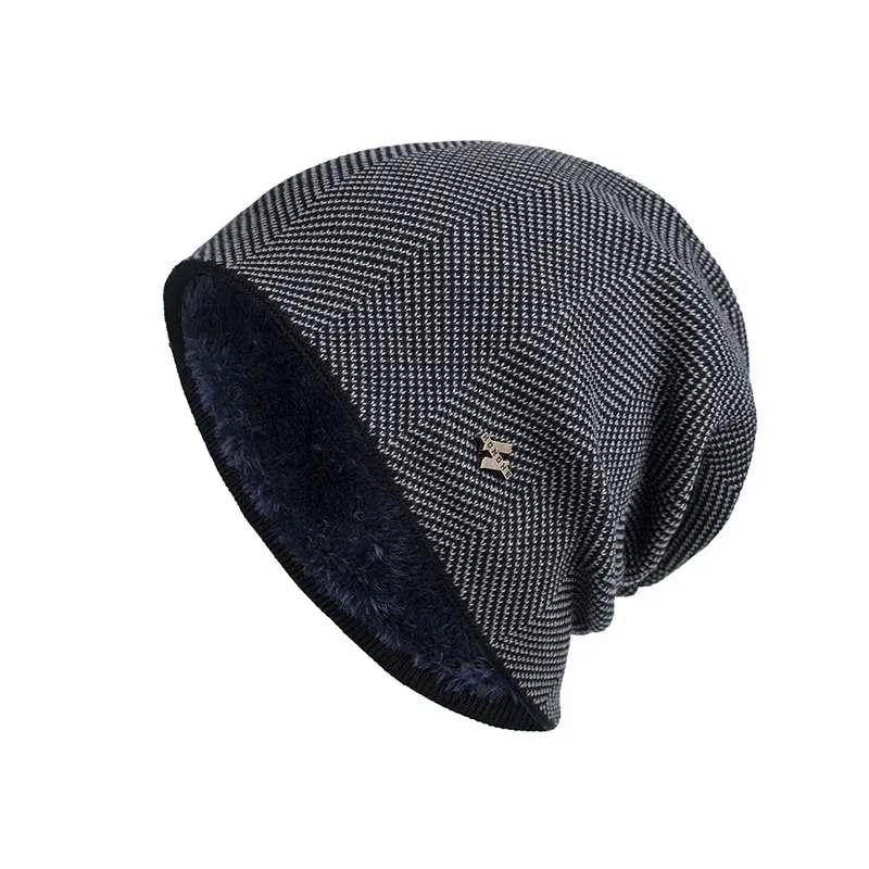 Yeni örme erkek sıcak kış açık hava şapkası yün kadife astar kalın sıcak örme kasketleri kış bere Bonnet