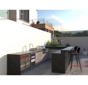 Sang Trọng Tùy Chỉnh Vườn BBQ Ngoài Trời Thác Đá Nhà Bếp Với Ngăn Kéo Truy Cập Cửa Kính Tủ Lạnh - Product Image 1