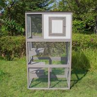 PET Catio Maison pour chat en bois Extérieur 3 étages Enclos pour chat Intérieur Grand parc pour chaton avec hamac et boîte de repos