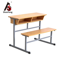 Meubles scolaires pour salle de classe à double terrasse, bureau et chaise d'élève avec plateau en MDF et table intégrée, structure en métal
