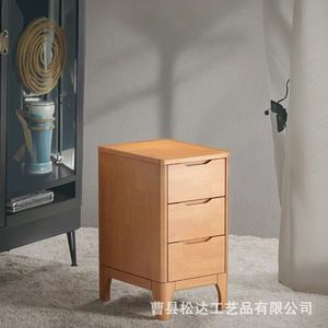 Mesita de noche de madera, mesita de noche creativa para dormitorio, mueble de almacenamiento multifuncional de madera maciza de tres niveles - Product Image 4