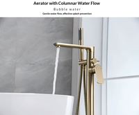 Robinet de baignoire à double poignée en laiton brossé avec cartouche céramique, chaud/froid, à poser au sol, style minimaliste moderne, pour hôtels et villas