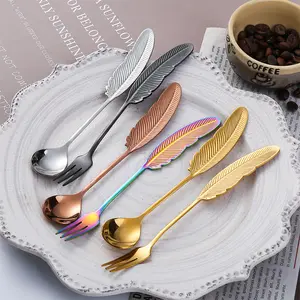 New Wing Shape Design Golden Spoon Set Christmas Coffee Spoon Gold Stainless Steel Metal 304 Food Grade Christmas Gift Spoon Set