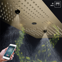 Ensemble de Douche Thermostatique Encastré au Plafond 36*12 Pouces avec Pommeau LED, Haut-Parleur Musical, Effets Pluie, Cascade et Brume pour Salle de Bain
